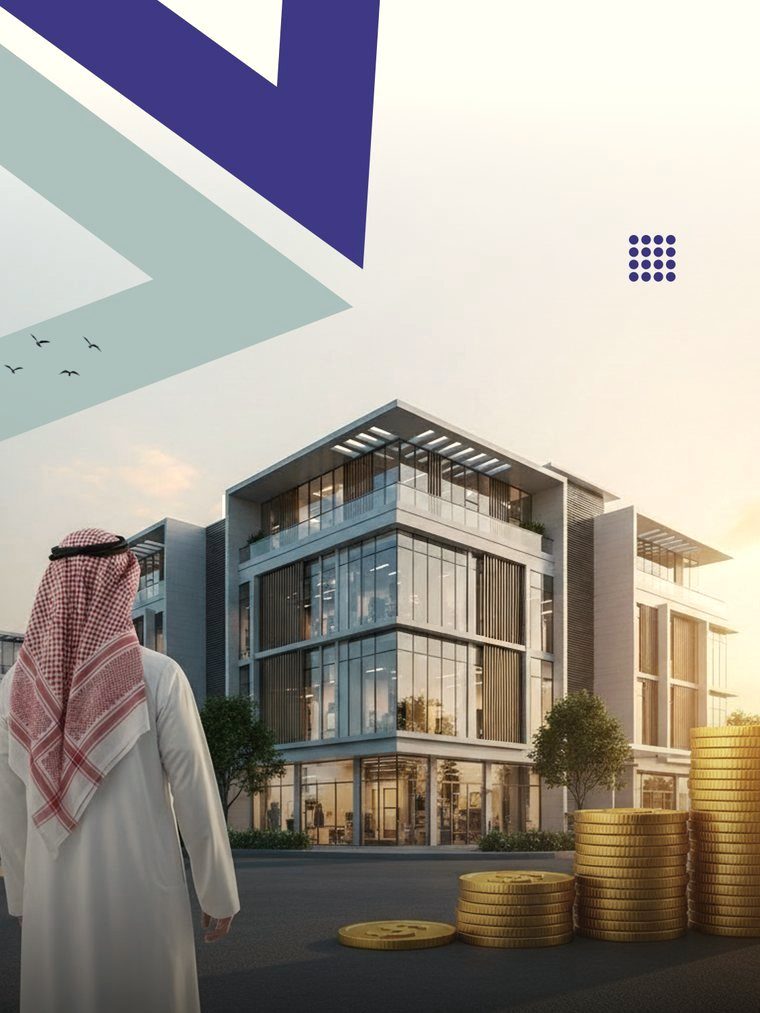 رجل أعمال سعودي أمام مبنى تجاري حديث