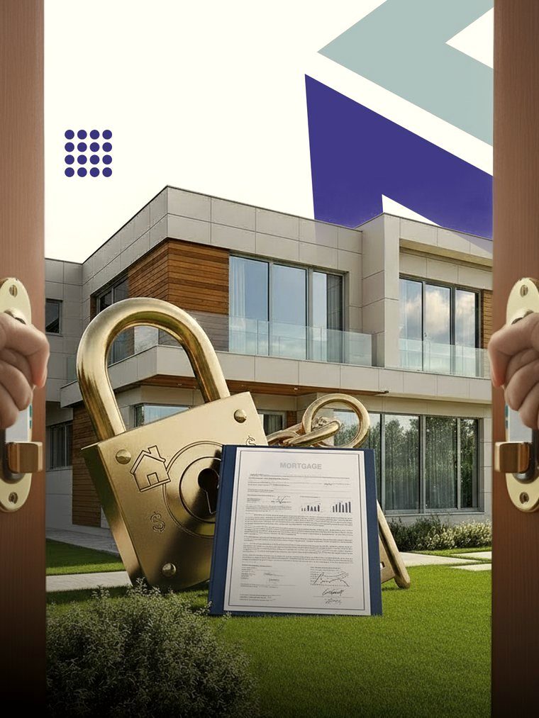قفل ذهبي ومستند رهن أمام فيلا سكنية