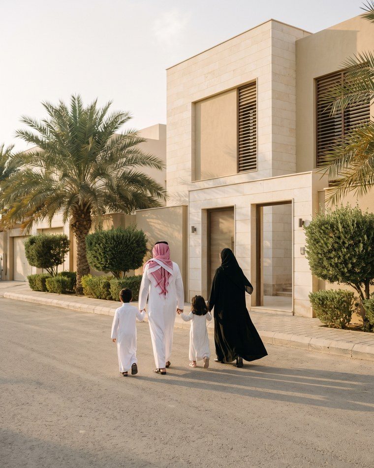 أسرة سعودية تسير نحو منزلها الجديد